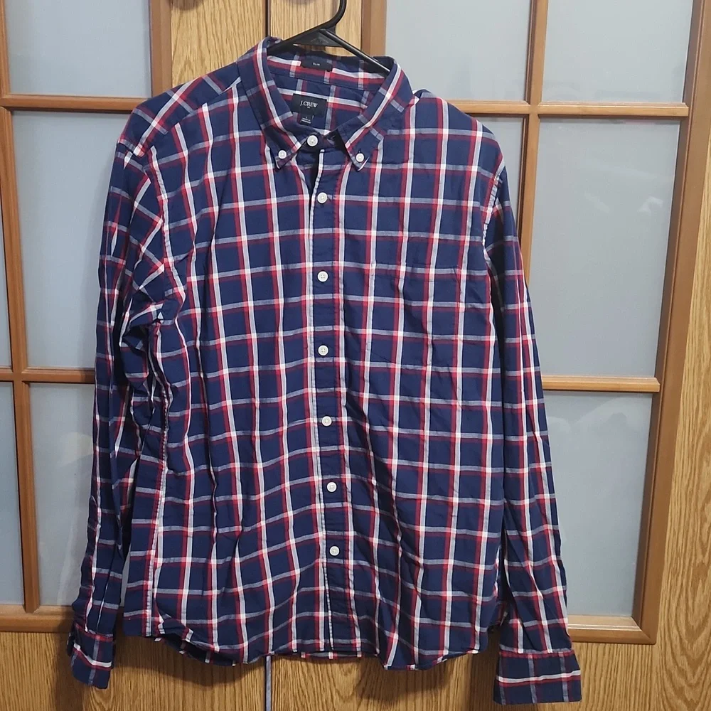 J. Crew Men's Plaid Button Down Shirts Slim Fit Size Large